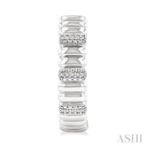 1/10 Ctw Wide Ribbed Plain Polished and Round Cut Diamond Bold Fashion Hoop Earrings in Sterling Silver